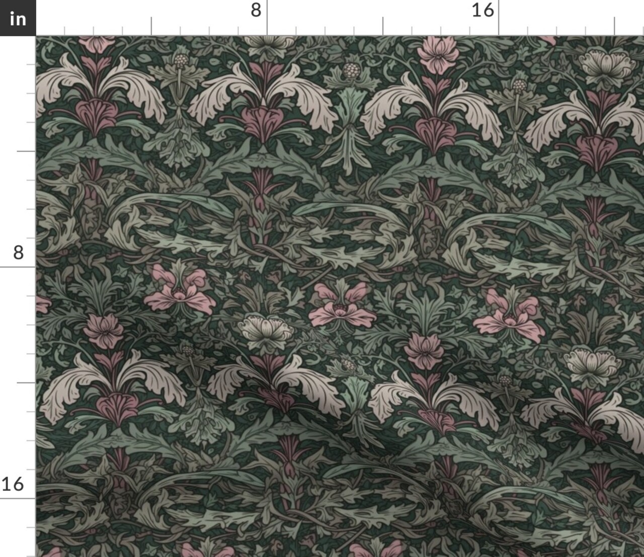 Green Victorian Baroque Rococo Damask Art Nouveau Acanthus Large Scale Classical Floral Botanical Custom Printed Fabric by Spoonflower Various Fabrics by the Yard or Fat Quarter